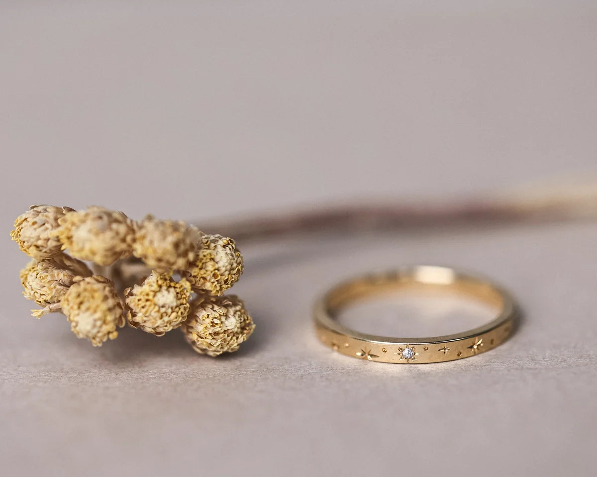 2mm star set diamond eternity ring in 18ct yellow gold