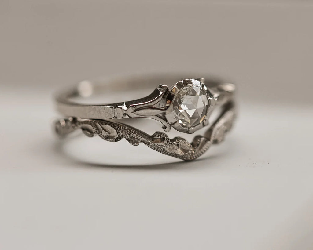 vintage inspired diamond ring fleur de lys design
