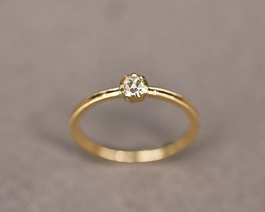 Handmade yellow gold rose-cut diamond ring shown from the front