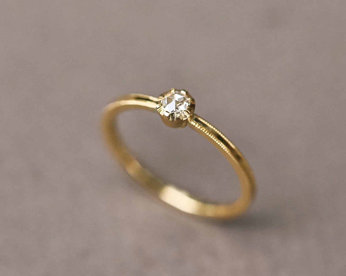 Minimal rose-cut diamond ring in 18ct yellow gold with slim band