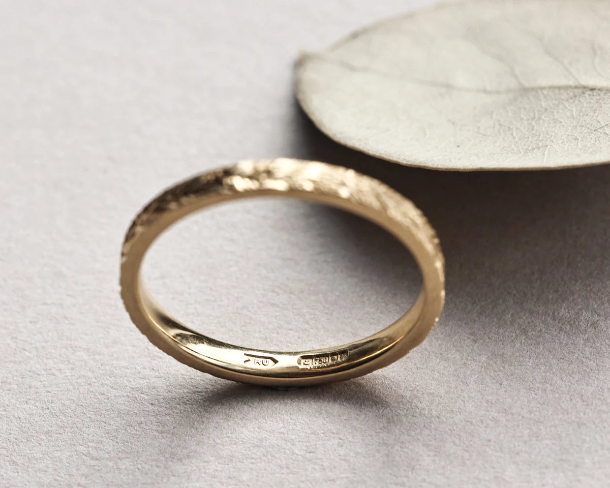 Handmade yellow gold laurel leaf ring with natural leaf detail