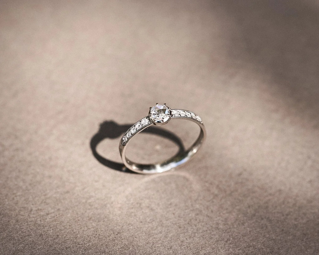 Rose-cut white diamond engagement ring handmade in London