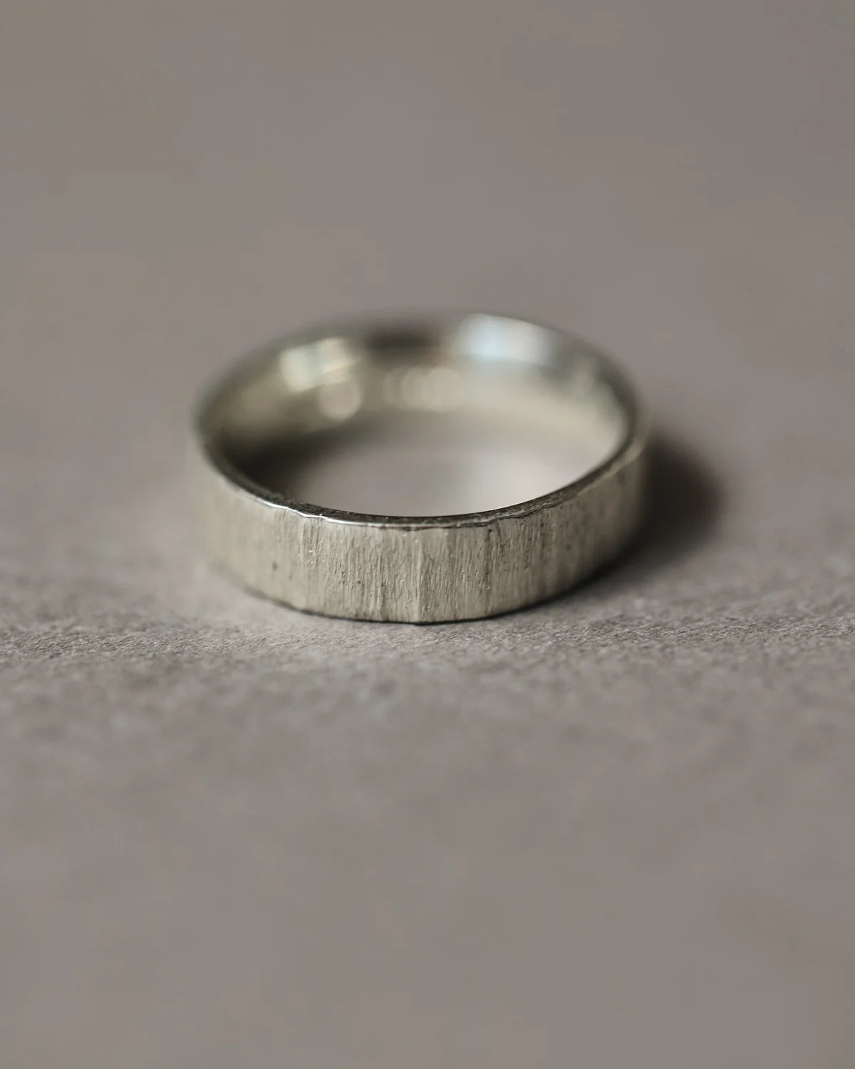 Front view of 9ct white gold horn texture wedding ring