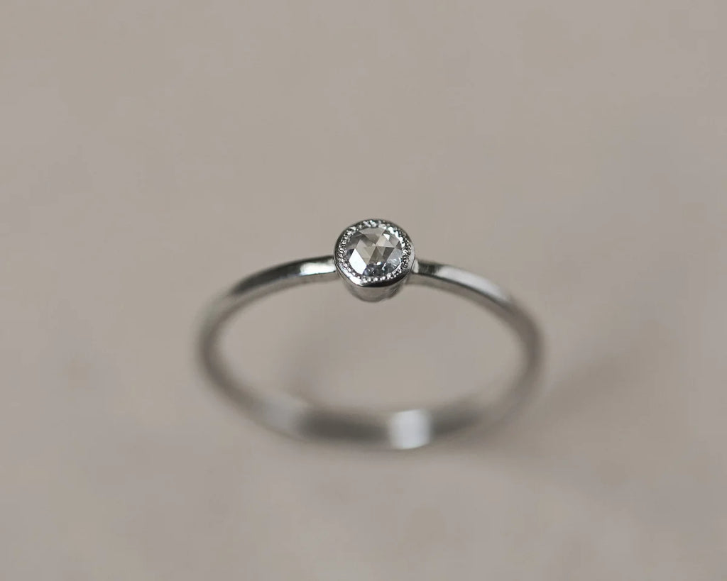 3mm rose cut diamond detail platinum ring