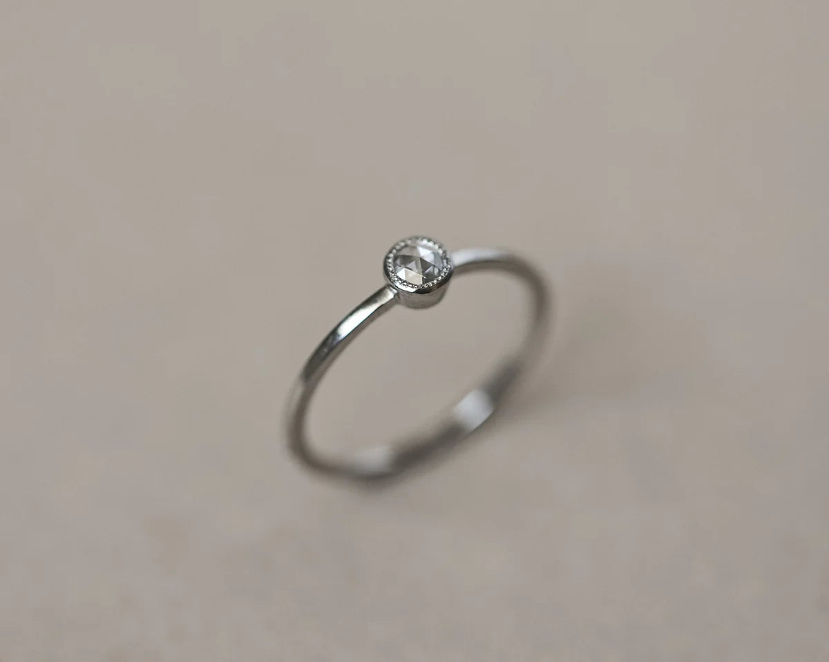rose cut diamond ring milled edge setting platinum 3mm handmade London