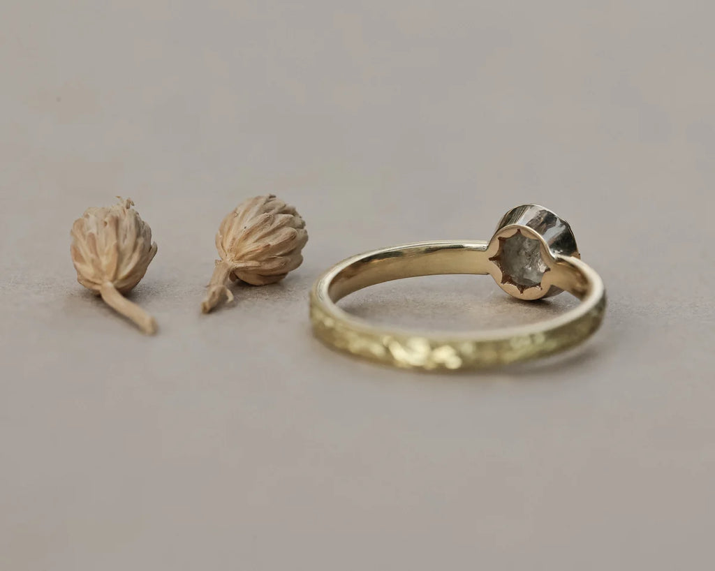Low front view of 18ct yellow gold rose-cut diamond ring