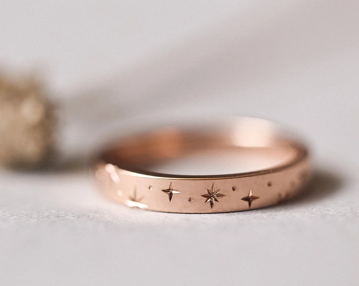 Front view of 18ct rose gold star set diamond eternity ring