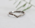 floral carved wishbone wedding ring 18ct white gold 2mm handmade London