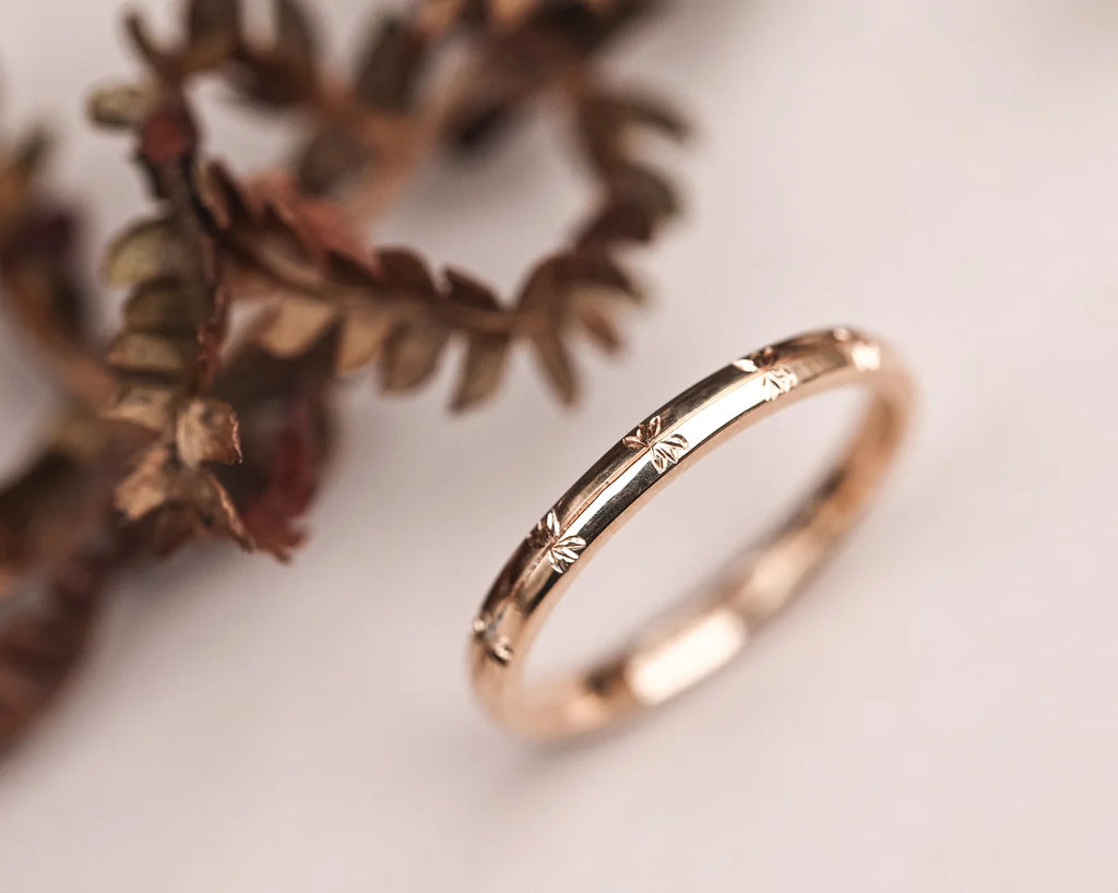 2mm Cleavers Engraved Wedding Ring in 18ct Rose Gold