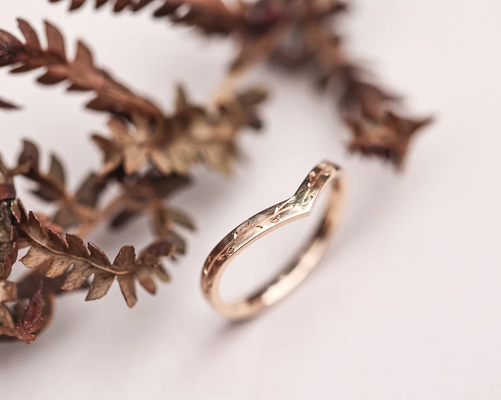 fine wishbone band 2mm rose gold engraved floral design