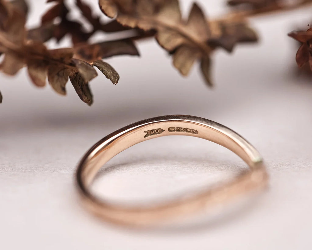 2mm Pressed Flower Engraved Wishbone Wedding Ring in 18ct Rose Gold