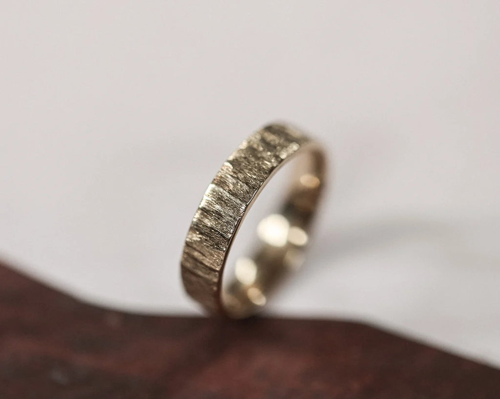 horn texture wedding ring 9ct gold 5mm flat court handmade London