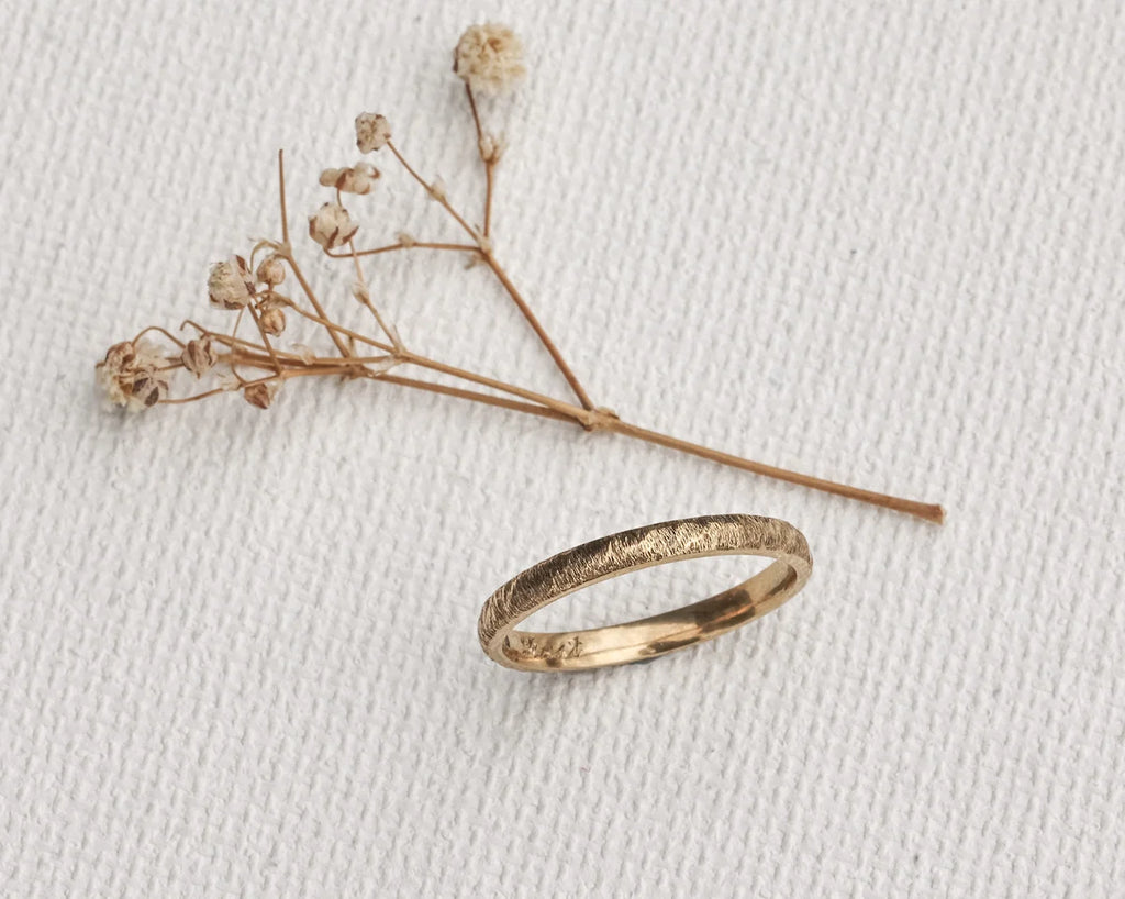 18ct gold wedding band 2mm organic textured surface