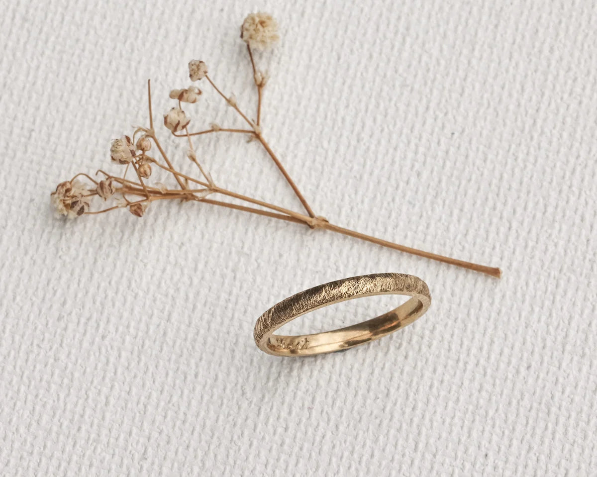 18ct gold wedding band 2mm organic textured surface