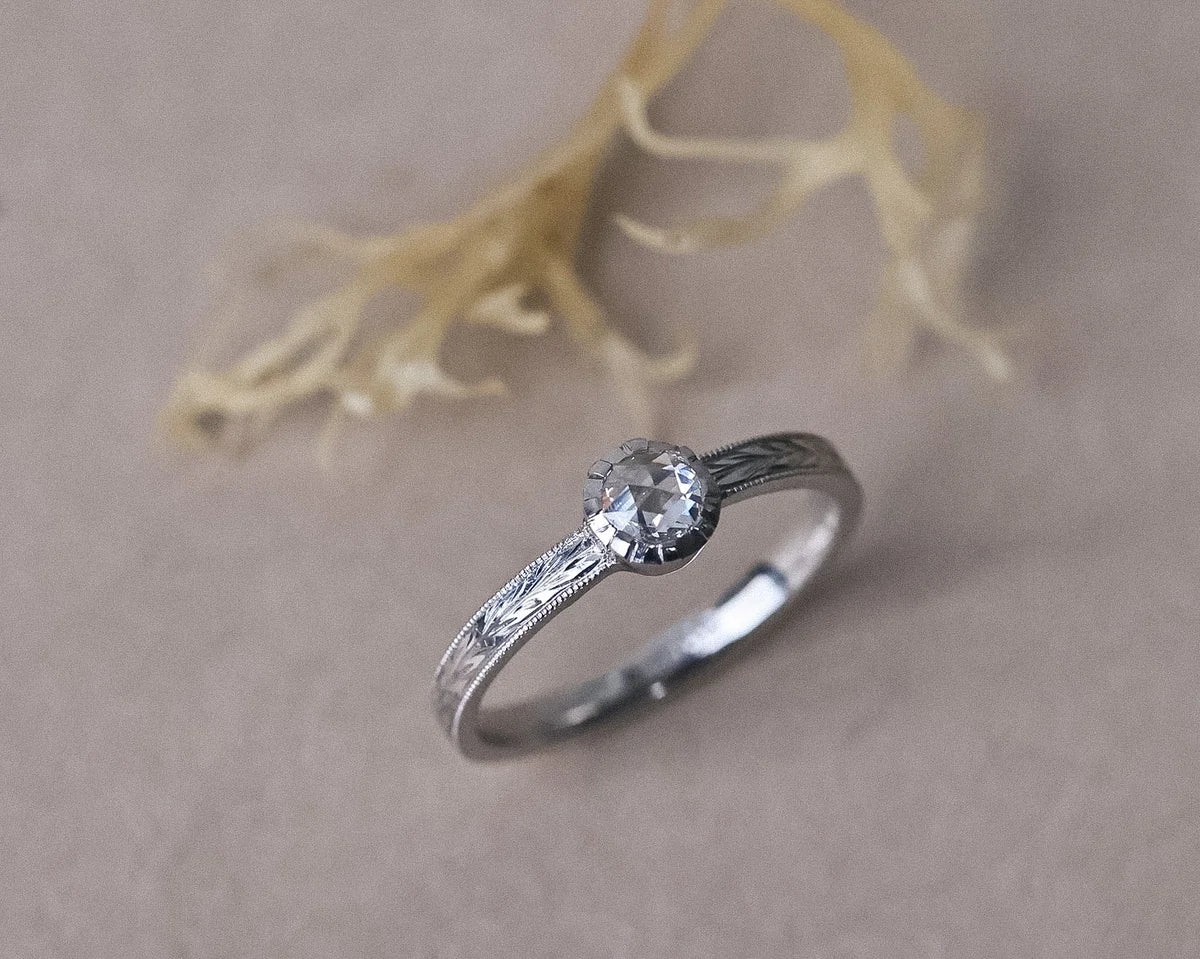 One-of-a-kind rose-cut diamond ring handmade in London