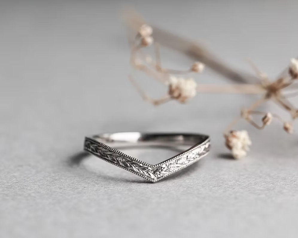 milled edge detail platinum wishbone wedding ring 2mm