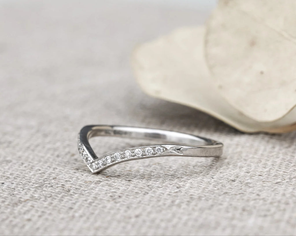 delicate diamond wishbone ring platinum minimal wedding band